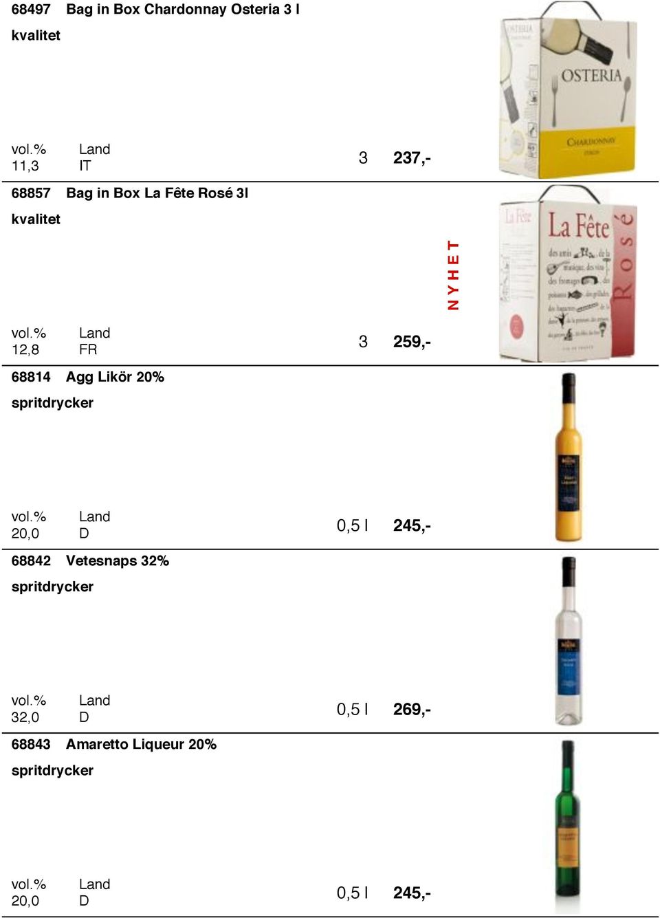 259,- 68814 Ägg Likör 2% 2, 245,- 68842