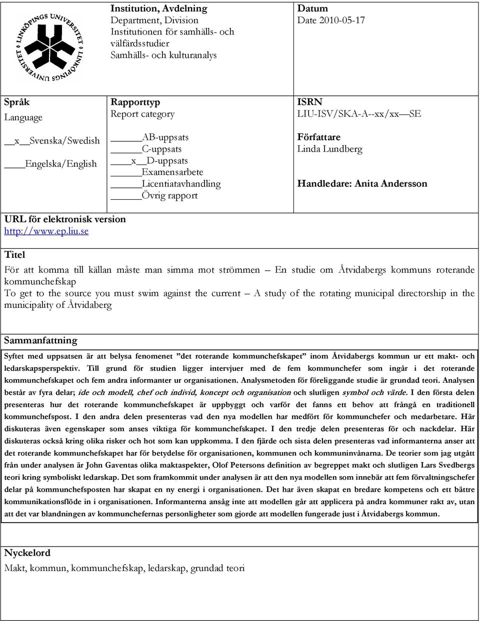 elektronisk version http://www.ep.liu.