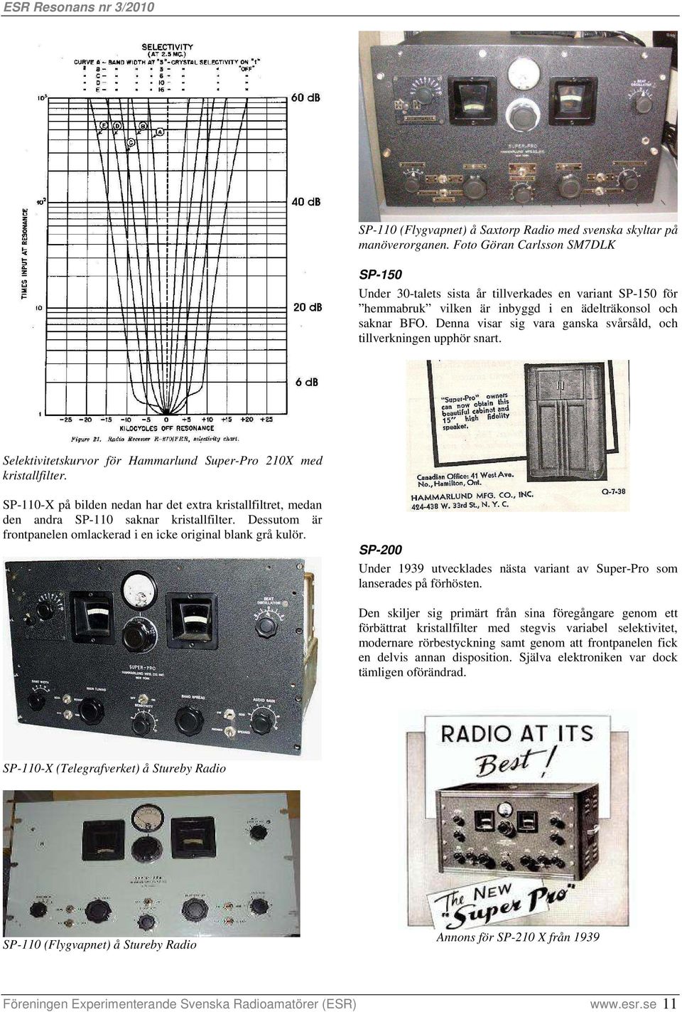 Denna visar sig vara ganska svårsåld, och tillverkningen upphör snart. Selektivitetskurvor för Hammarlund Super-Pro 210X med kristallfilter.