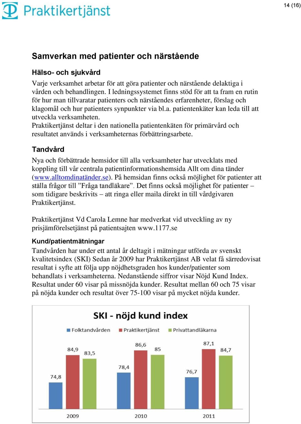 Praktikertjänst deltar i den nationella patientenkäten för primärvård och resultatet används i verksamheternas förbättringsarbete.