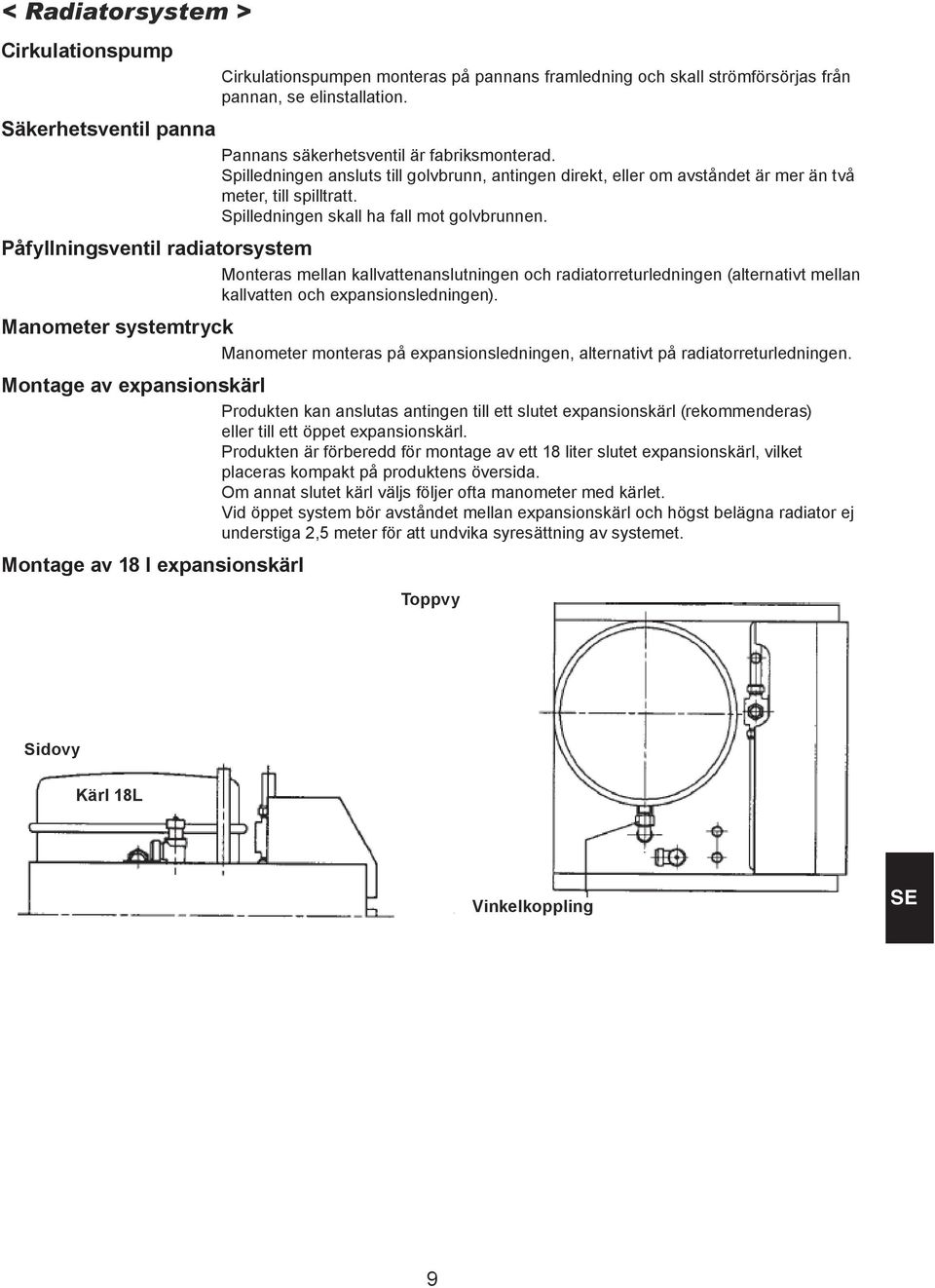 Påfyllningsventil radiatorsystem Monteras mellan kallvattenanslutningen och radiatorreturledningen (alternativt mellan kallvatten och expansionsledningen).