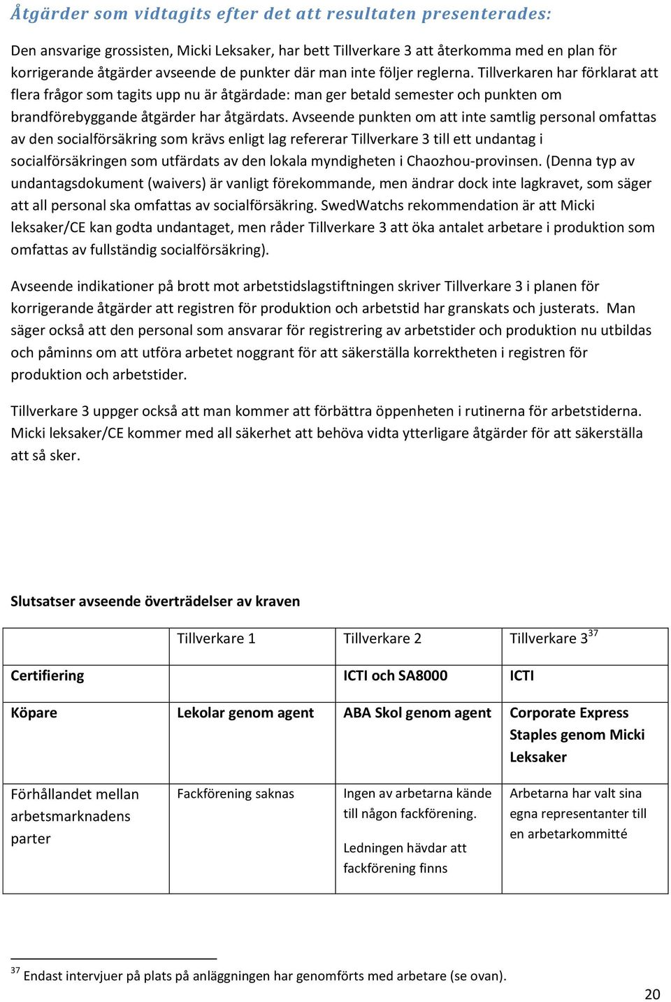 Avseende punkten om att inte samtlig personal omfattas av den socialförsäkring som krävs enligt lag refererar Tillverkare 3 till ett undantag i socialförsäkringen som utfärdats av den lokala