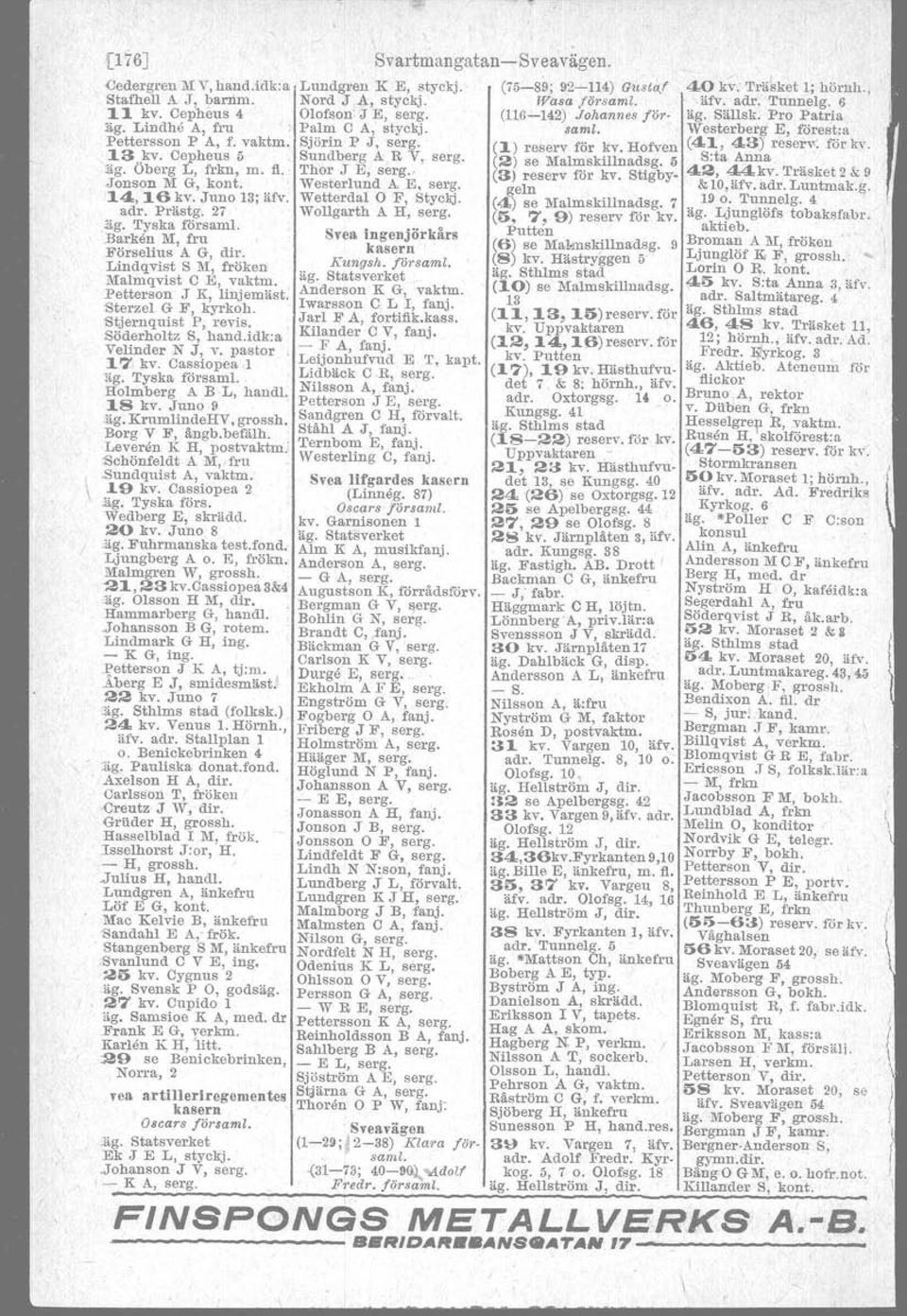 Stjernquist P, revis, Söderholtz S, hand.idk:a Velinder N J, v. pastor 17 kv. Cassiopea 1 äg. Tyska församl. Holmberg A B L, handl. 18 kv. Juno 9 äg. KrnmlindeHV. grossh. Borg V F, ängb.betälh.