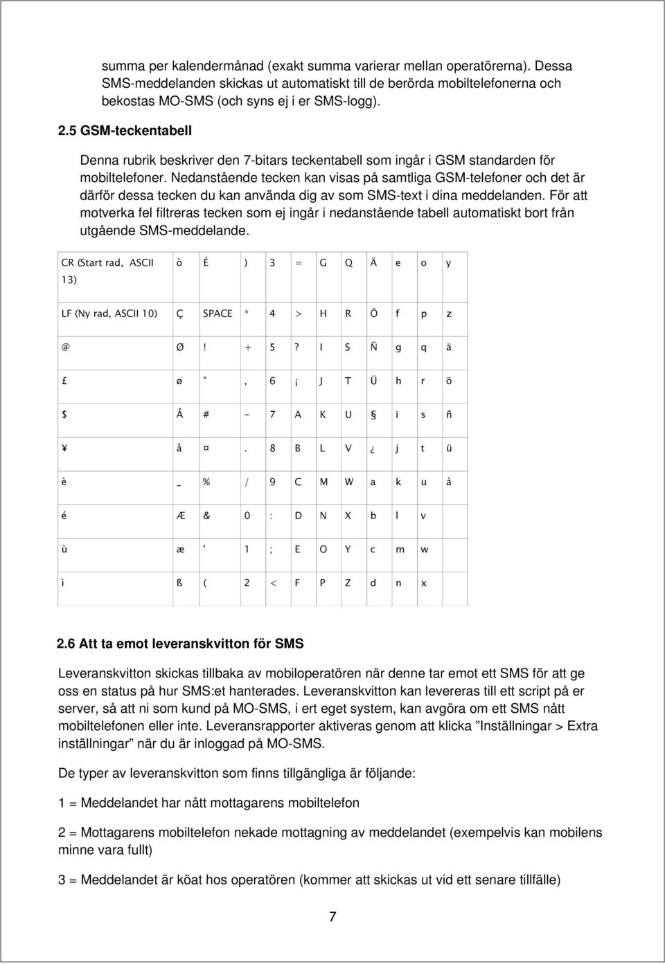 Nedanstående tecken kan visas på samtliga GSM-telefoner och det är därför dessa tecken du kan använda dig av som SMS-text i dina meddelanden.