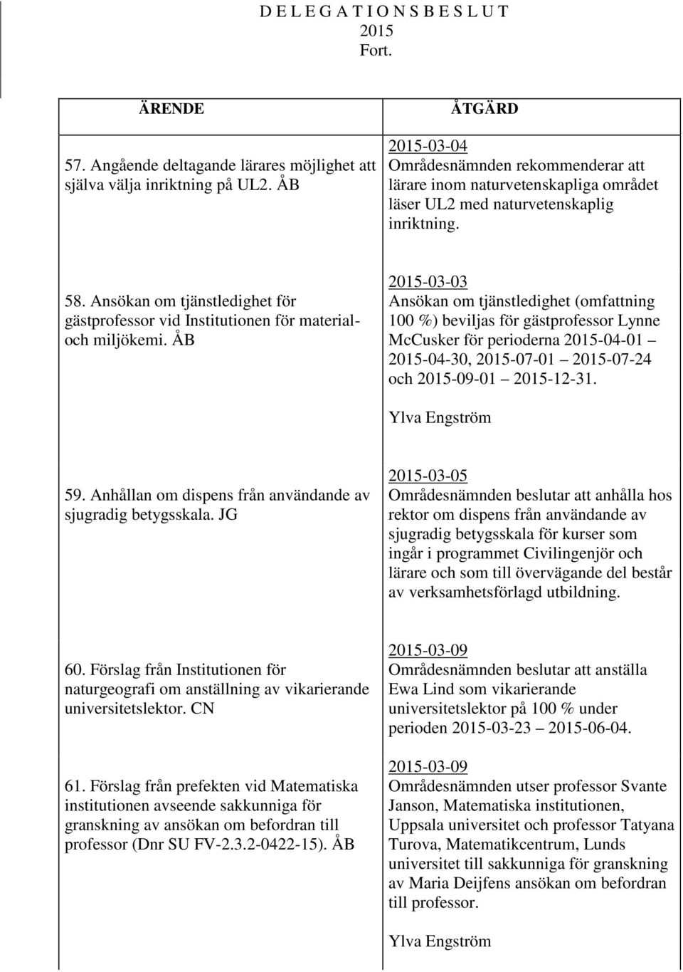 Ansökan om tjänstledighet för gästprofessor vid Institutionen för materialoch miljökemi.