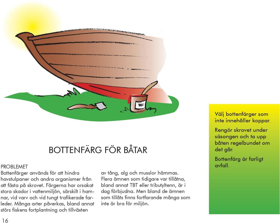 Många arter påverkas, bland annat störs fiskens fortplantning och tillväxten BOTTENFÄRG FÖR BÅTAR av tång, alg och musslor hämmas.
