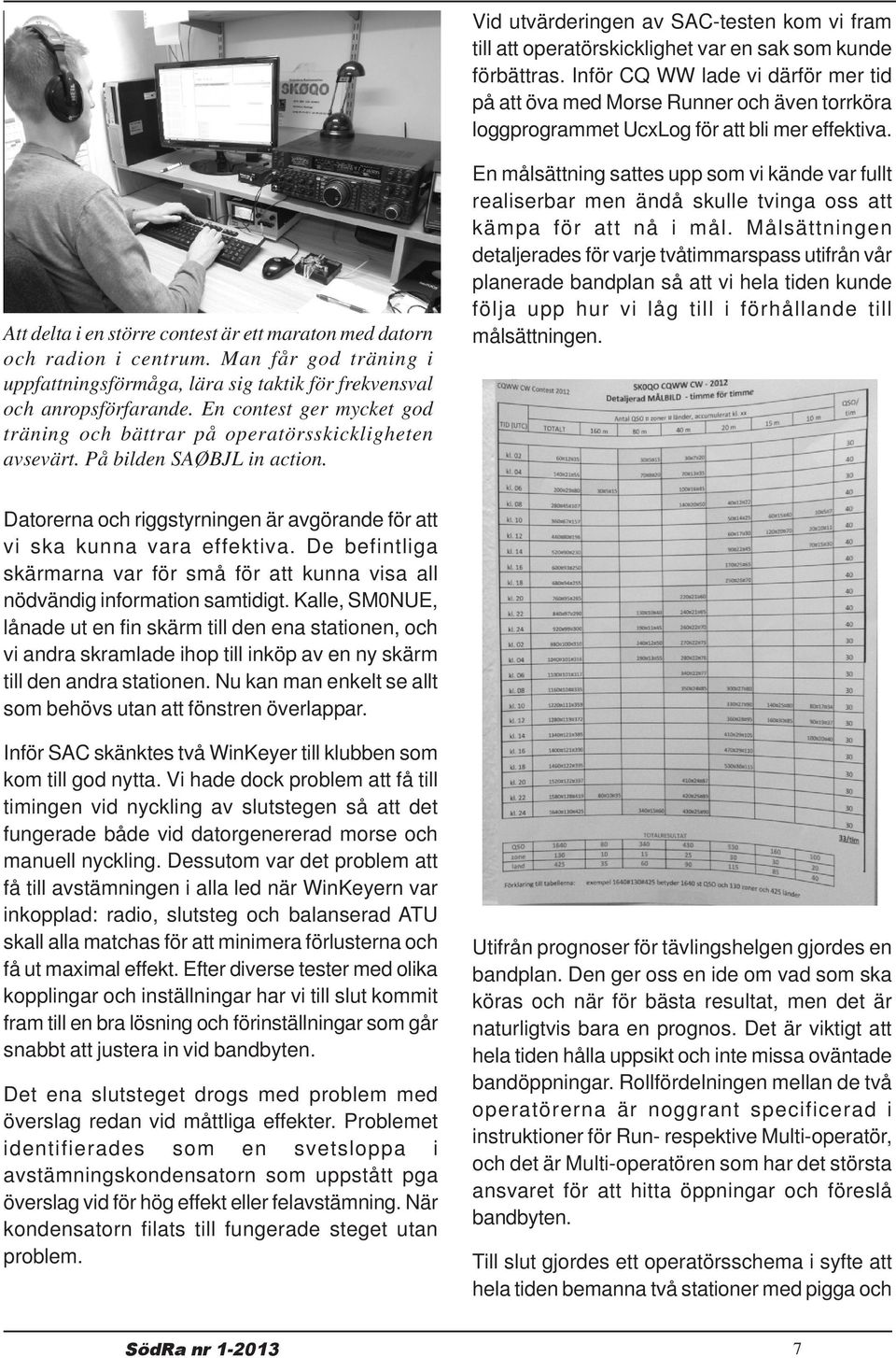 Att delta i en större contest är ett maraton med datorn och radion i centrum. Man får god träning i uppfattningsförmåga, lära sig taktik för frekvensval och anropsförfarande.