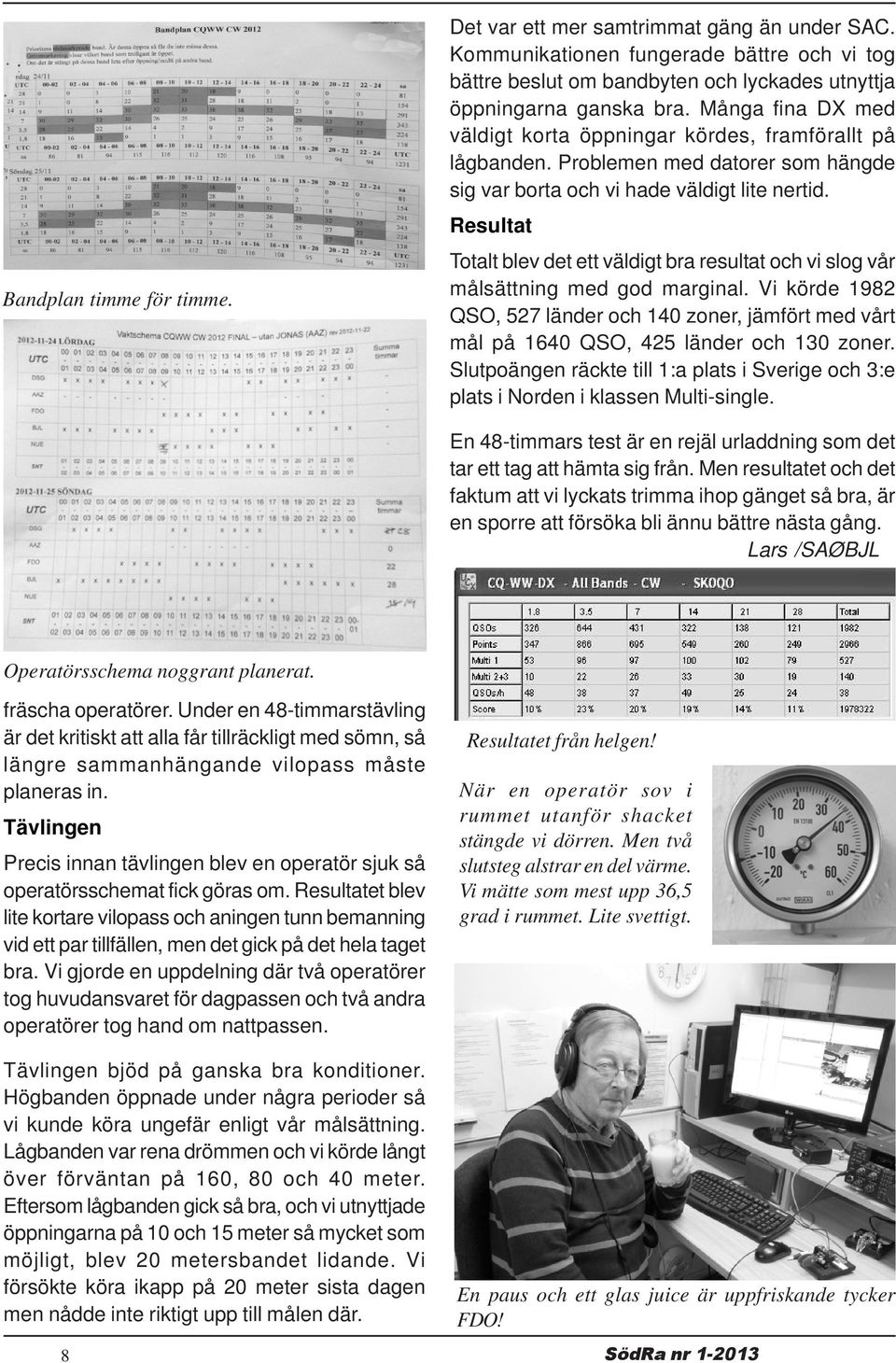 Resultat Totalt blev det ett väldigt bra resultat och vi slog vår målsättning med god marginal. Vi körde 1982 QSO, 527 länder och 140 zoner, jämfört med vårt mål på 1640 QSO, 425 länder och 130 zoner.