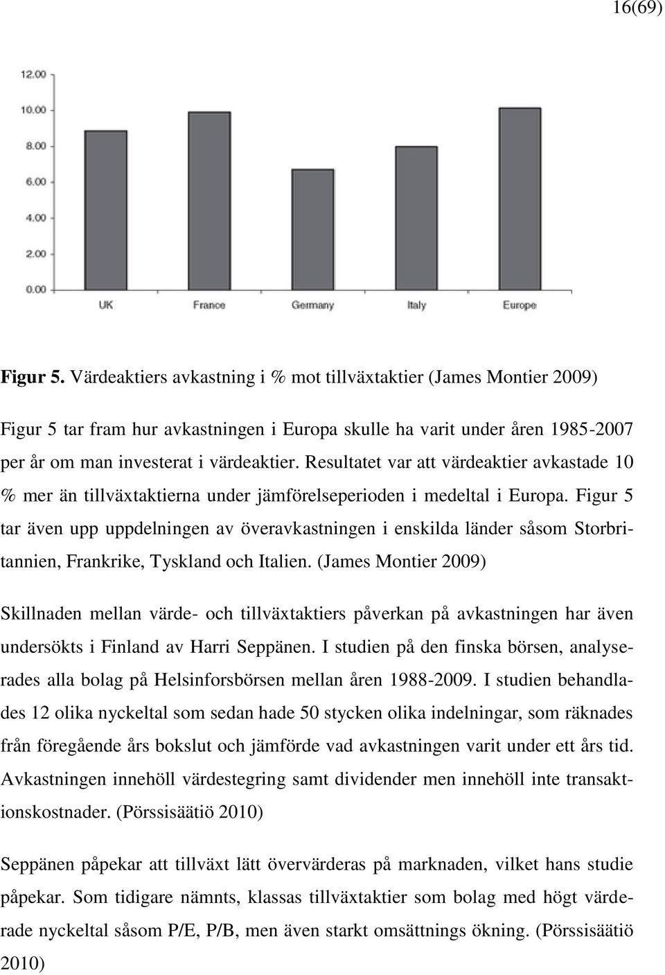 Resultatet var att värdeaktier avkastade 10 % mer än tillväxtaktierna under jämförelseperioden i medeltal i Europa.