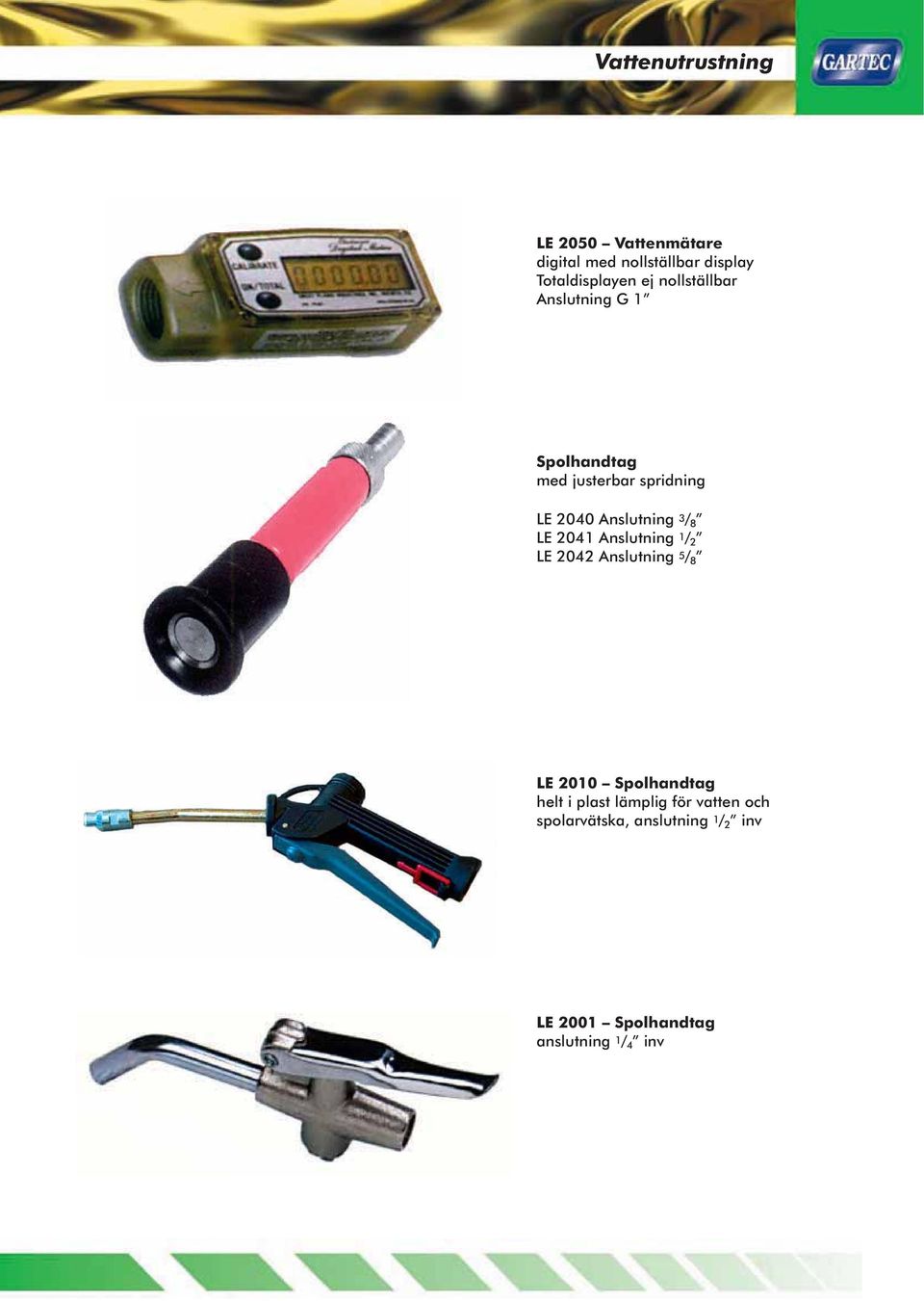 LE 2041 Anslutning 1 / 2 LE 2042 Anslutning 5 / 8 LE 2010 Spolhandtag helt i plast