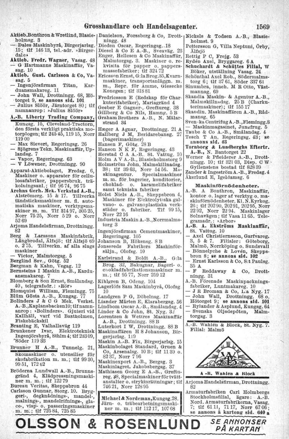 G Hartmanns Maskinaffär, Va kvisita för papper o. papperssag. 10. masse fabriker ; tjf 321 72 A. ktieb. Gnst. Carlsson & Co, Va- Ericsson Ernst, Grla Brog.Bö.Kvarnsago 5 maskiner, transportanläggn.