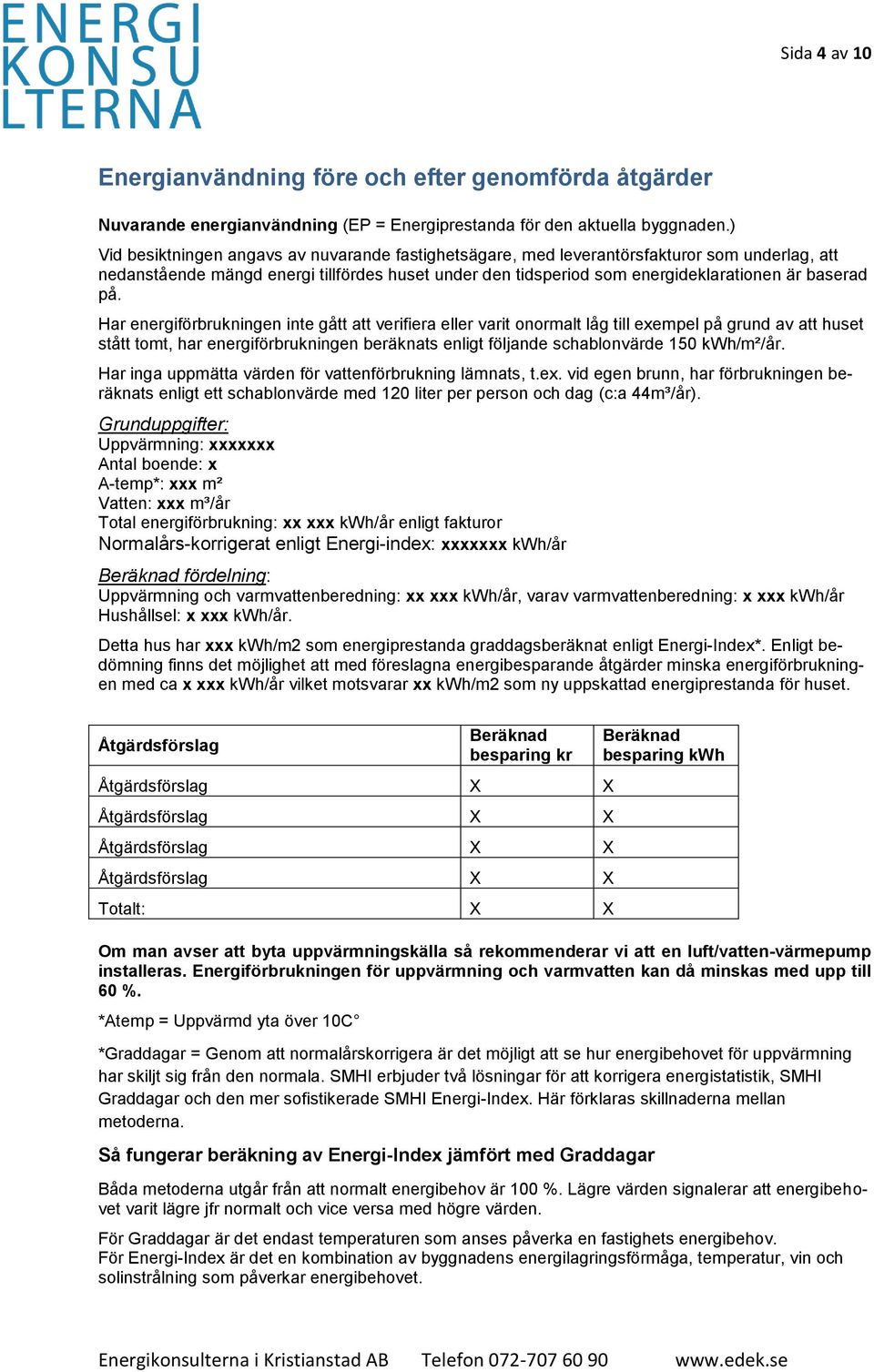 Har energiförbrukningen inte gått att verifiera eller varit onormalt låg till exempel på grund av att huset stått tomt, har energiförbrukningen beräknats enligt följande schablonvärde 150 kwh/m²/år.