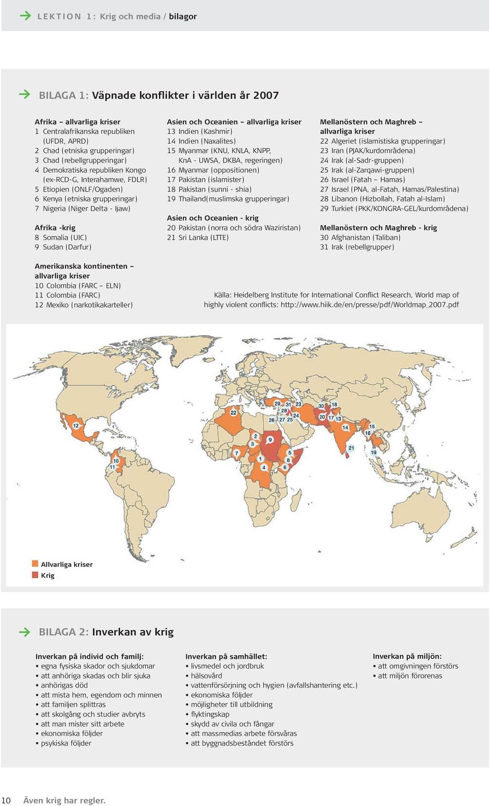 9 Sudan (Darfur) Asien och Oceanien allvarliga kriser 13 Indien (Kashmir) 14 Indien (Naxalites) 15 Myanmar (KNU, KNLA, KNPP, KnA - UWSA, DKBA, regeringen) 16 Myanmar (oppositionen) 17 Pakistan