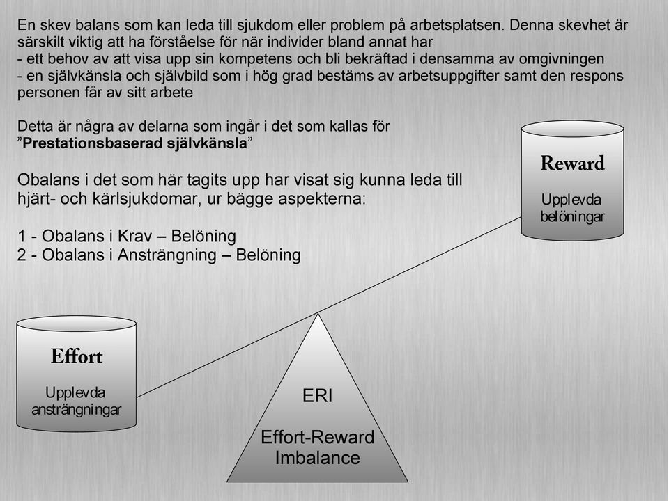 självkänsla och självbild som i hög grad bestäms av arbetsuppgifter samt den respons personen får av sitt arbete Detta är några av delarna som ingår i det som kallas för