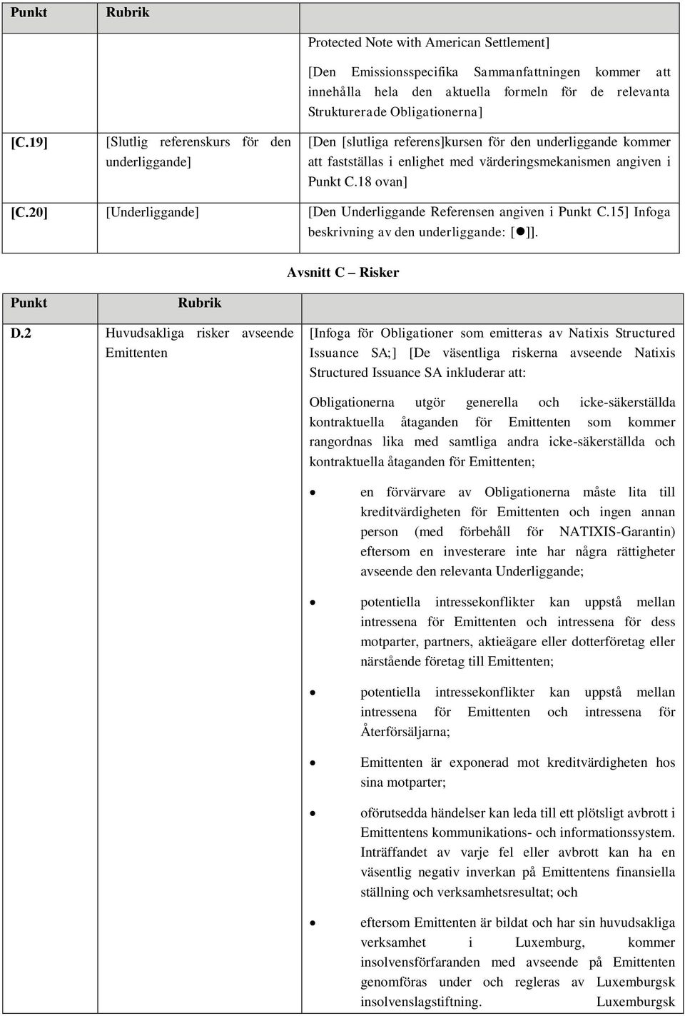 Strukturerade Obligationerna] [Den [slutliga referens]kursen för den underliggande kommer att fastställas i enlighet med värderingsmekanismen angiven i Punkt C.18 ovan] [C.