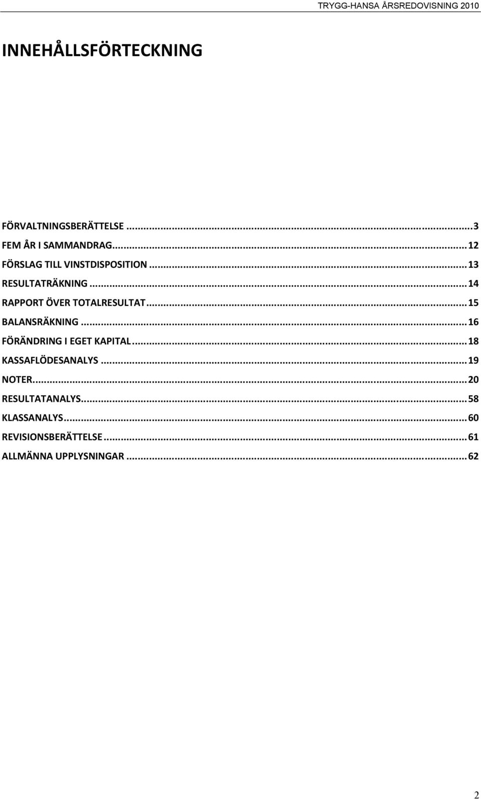 .. 14 RAPPORT ÖVER TOTALRESULTAT... 15 BALANSRÄKNING... 16 FÖRÄNDRING I EGET KAPITAL.