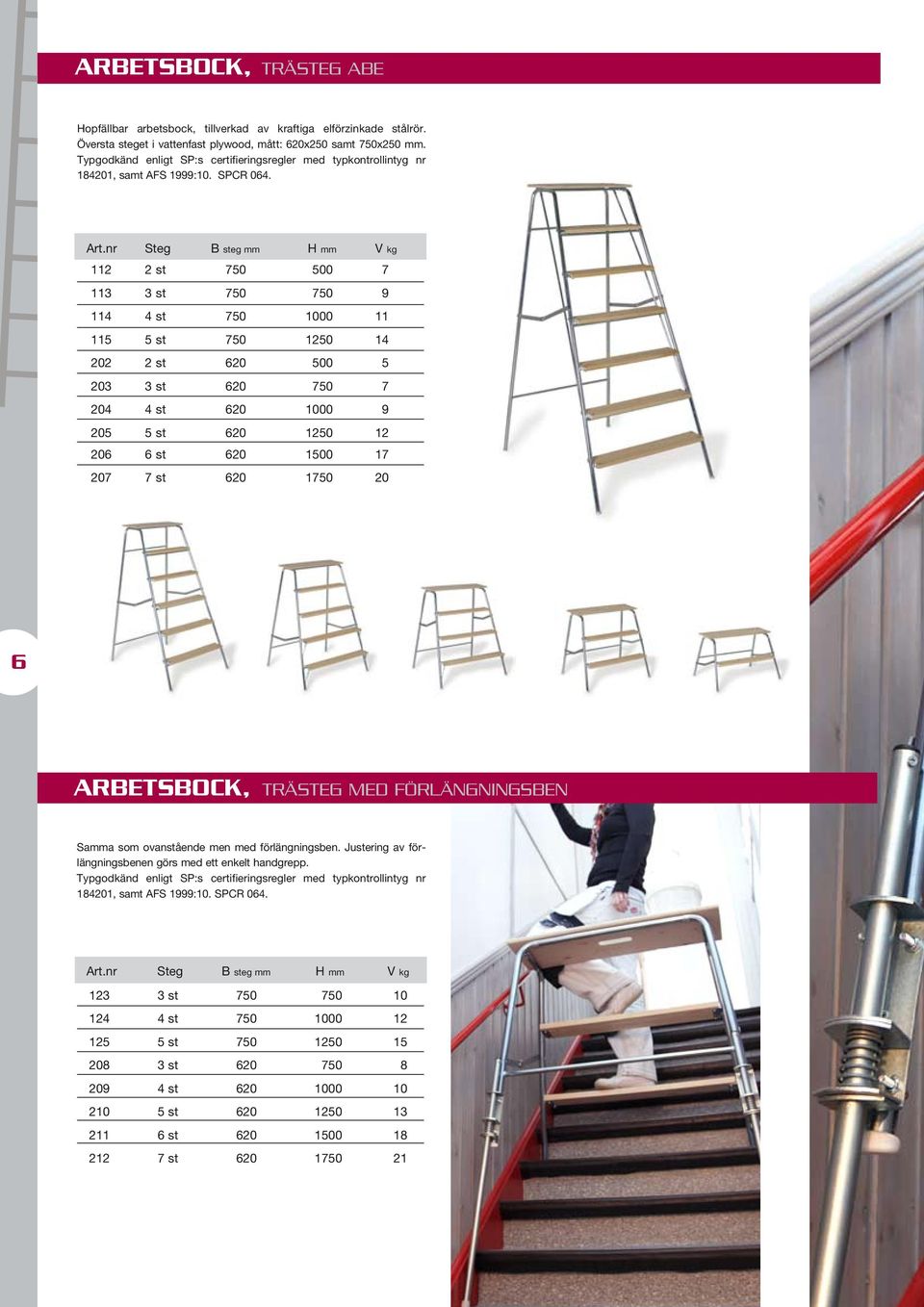 nr Steg B steg mm H mm V kg 112 2 st 750 500 7 113 3 st 750 750 9 114 4 st 750 1000 11 115 5 st 750 1250 14 202 2 st 620 500 5 203 3 st 620 750 7 204 4 st 620 1000 9 205 5 st 620 1250 12 206 6 st 620