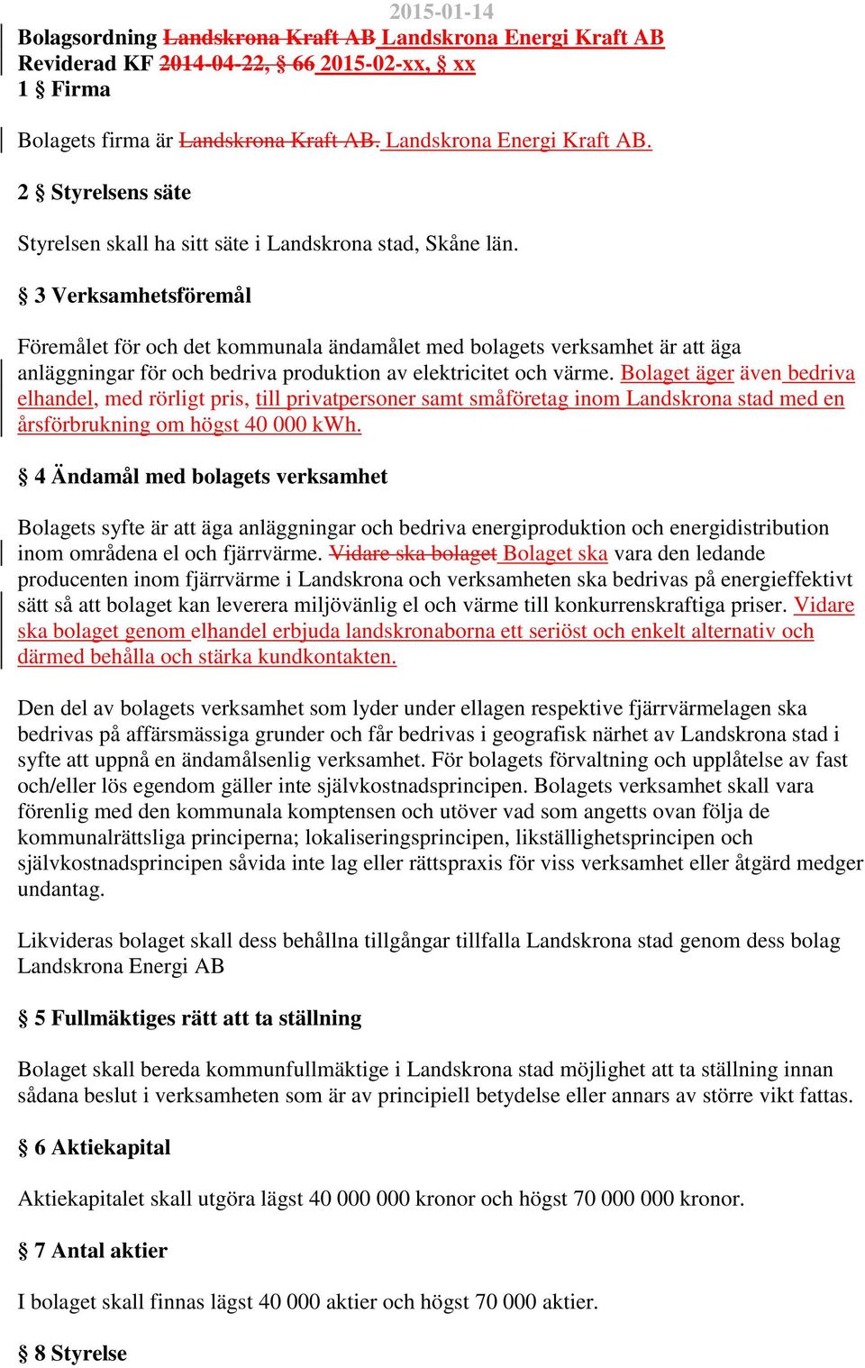 Bolaget äger även bedriva elhandel, med rörligt pris, till privatpersoner samt småföretag inom Landskrona stad med en årsförbrukning om högst 40 000 kwh.