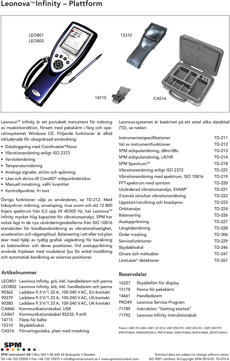 spänning Läsa och skriva till CondID mätpunktsbrickor Manuell inmatning, valfri kvantitet Kontrollpunkter, fri text Övriga funktioner väljs av användaren, se TD-212.