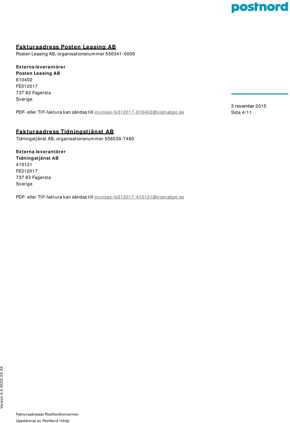 se Sida 4/11 Fakturaadress Tidningstjänst AB Tidningstjänst AB, organisationsnummer