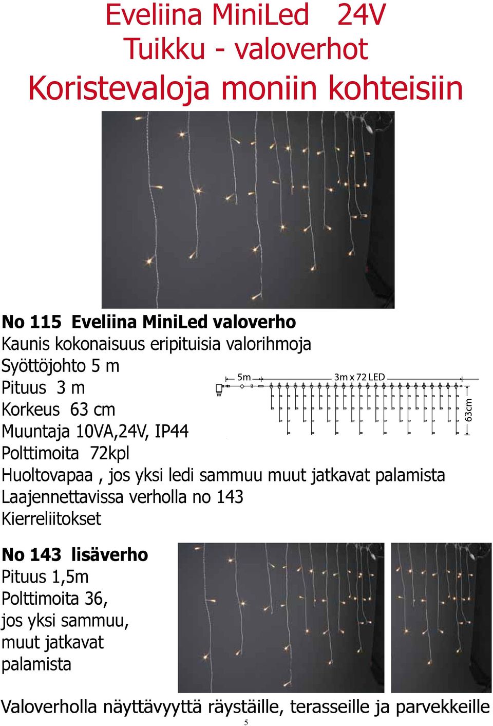 Huoltovapaa, jos yksi ledi sammuu muut jatkavat palamista Laajennettavissa verholla no 143 Kierreliitokset No 143 lisäverho