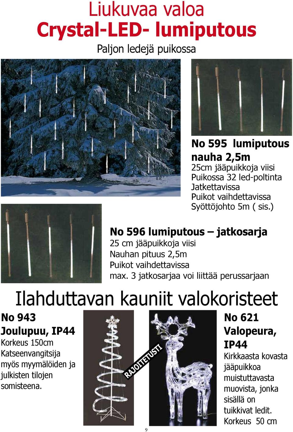 ) No 596 lumiputous jatkosarja 25 cm jääpuikkoja viisi Nauhan pituus 2,5m Puikot vaihdettavissa max.