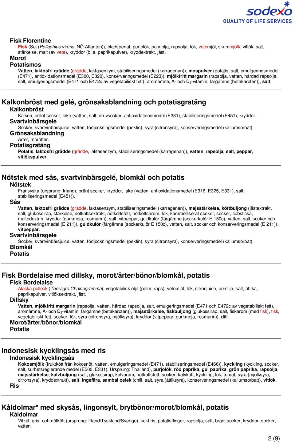 mjölkfritt margarin (rapsolja, vatten, härdad rapsolja, salt, emulgeringsmedel (E471 och E472c av vegetabiliskt fett), aromämne, A- och D 2-vitamin, färgämne (betakaroten)), salt.