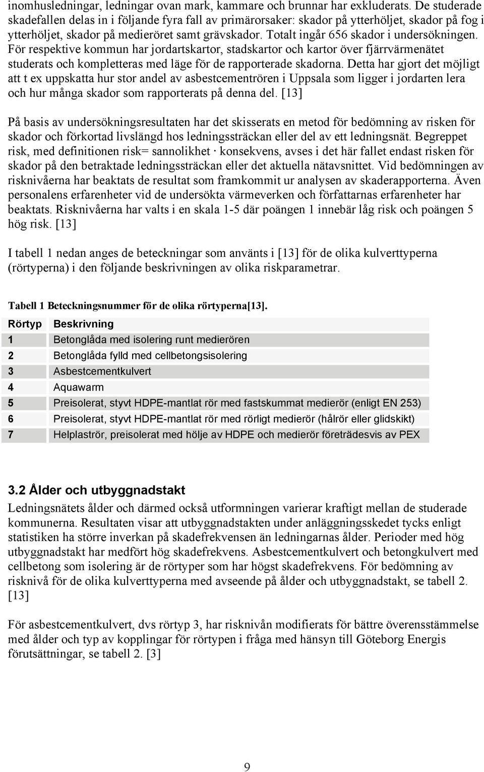 Totalt ingår 656 skador i undersökningen. För respektive kommun har jordartskartor, stadskartor och kartor över fjärrvärmenätet studerats och kompletteras med läge för de rapporterade skadorna.