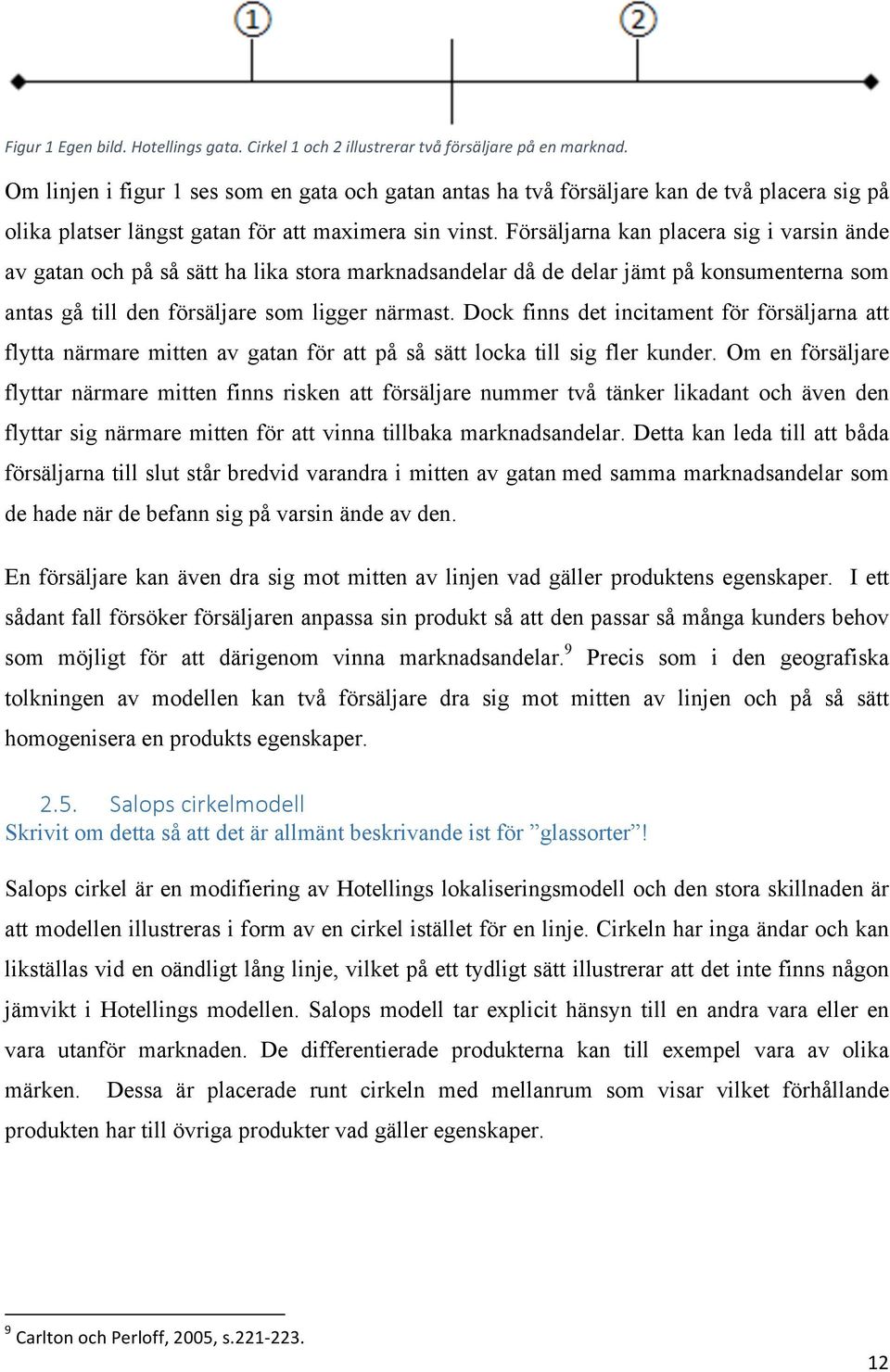 Försäljarna kan placera sig i varsin ände av gatan och på så sätt ha lika stora marknadsandelar då de delar jämt på konsumenterna som antas gå till den försäljare som ligger närmast.