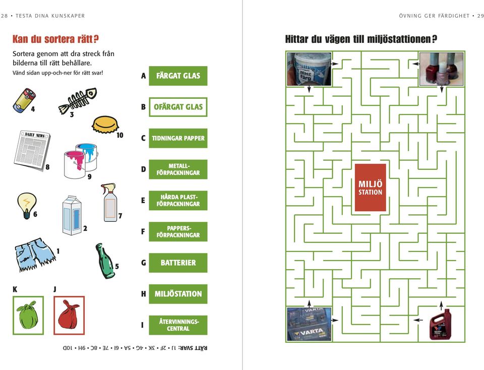 A FÄRGAT GLAS 4 3 B OFÄRGAT GLAS 10 C TIDNINGAR PAPPER 6 8 9 7 D E -METALL- FÖRPACKNINGAR -HÅRDA PLAST- FÖRPACKNINGAR