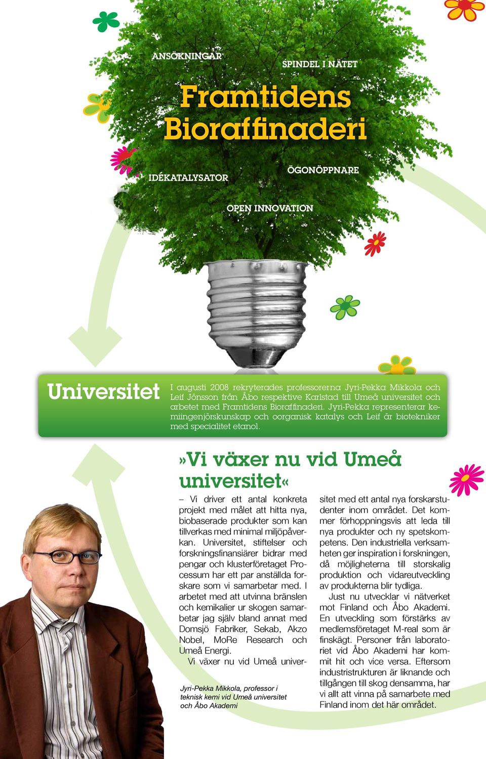 »vi växer nu vid Umeå universitet«vi driver ett antal konkreta projekt med målet att hitta nya, biobaserade produkter som kan tillverkas med minimal miljöpåverkan.