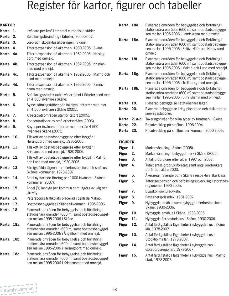 Tätortsexpansion på åkermark 1962-2005 i Kristianstad med omnejd. Karta 4c. Tätortsexpansion på åkermark 1962-2005 i Malmö och Lund med omnejd. Karta 4d.