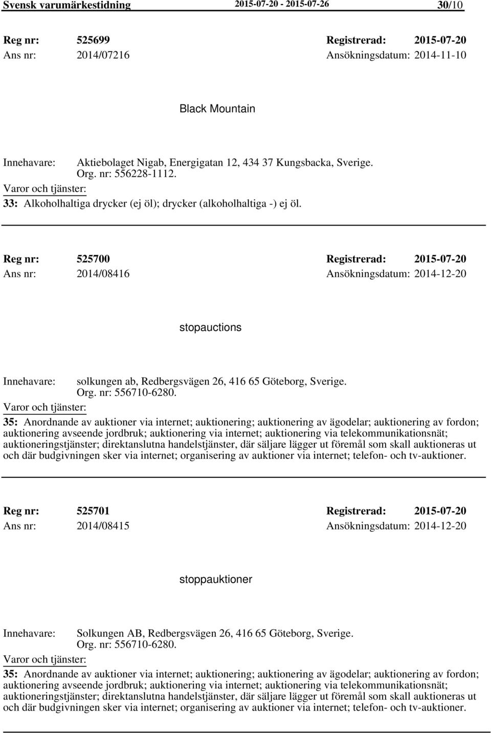 Reg nr: 525700 Registrerad: 2015-07-20 Ans nr: 2014/08416 Ansökningsdatum: 2014-12-20 stopauctions solkungen ab, Redbergsvägen 26, 416 65 Göteborg, Sverige. Org. nr: 556710-6280.
