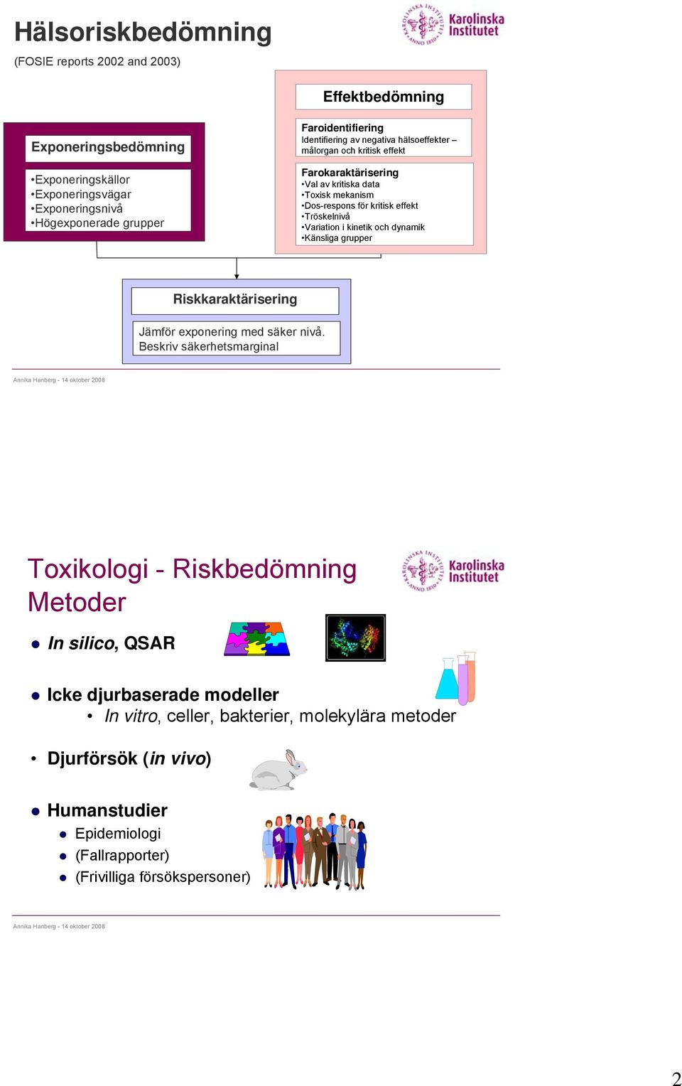 Tröskelnivå Variation i kinetik och dynamik Känsliga grupper Riskkaraktärisering Jämför exponering med säker nivå.