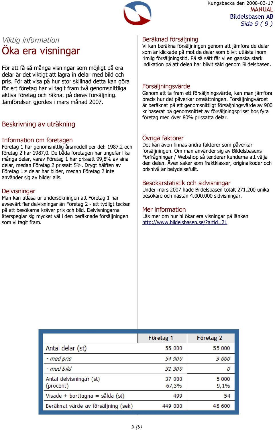 Beskrivning av uträkning Information om företagen Företag 1 har genomsnittlig årsmodell per del: 1987,2 och företag 2 har 1987,0.