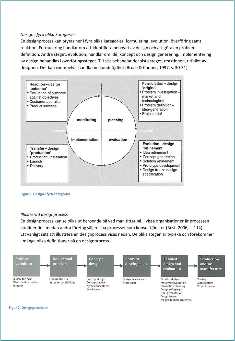 Implementering av design behandlas i överföringssteget. Till sist behandlar det sista steget, reaktionen, utfallet av designen. Det kan exempelvis handla om kundnöjdhet (Bruce & Cooper, 1997, s.