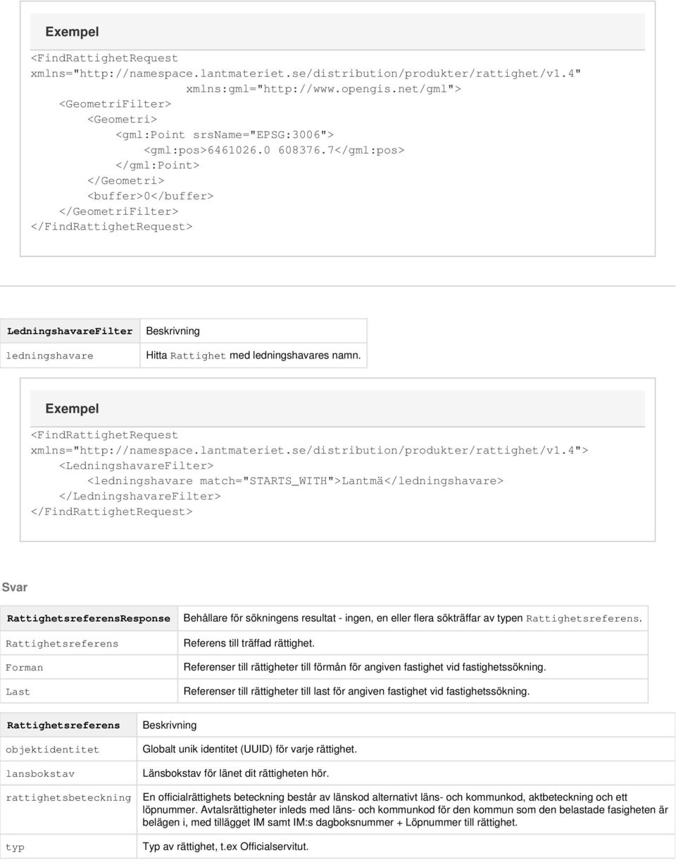 7</gml:pos> </gml:point> </Geometri> <buffer>0</buffer> </GeometriFilter> </FindRattighetRequest> LedningshavareFilter ledningshavare Hitta Rattighet med ledningshavares namn.