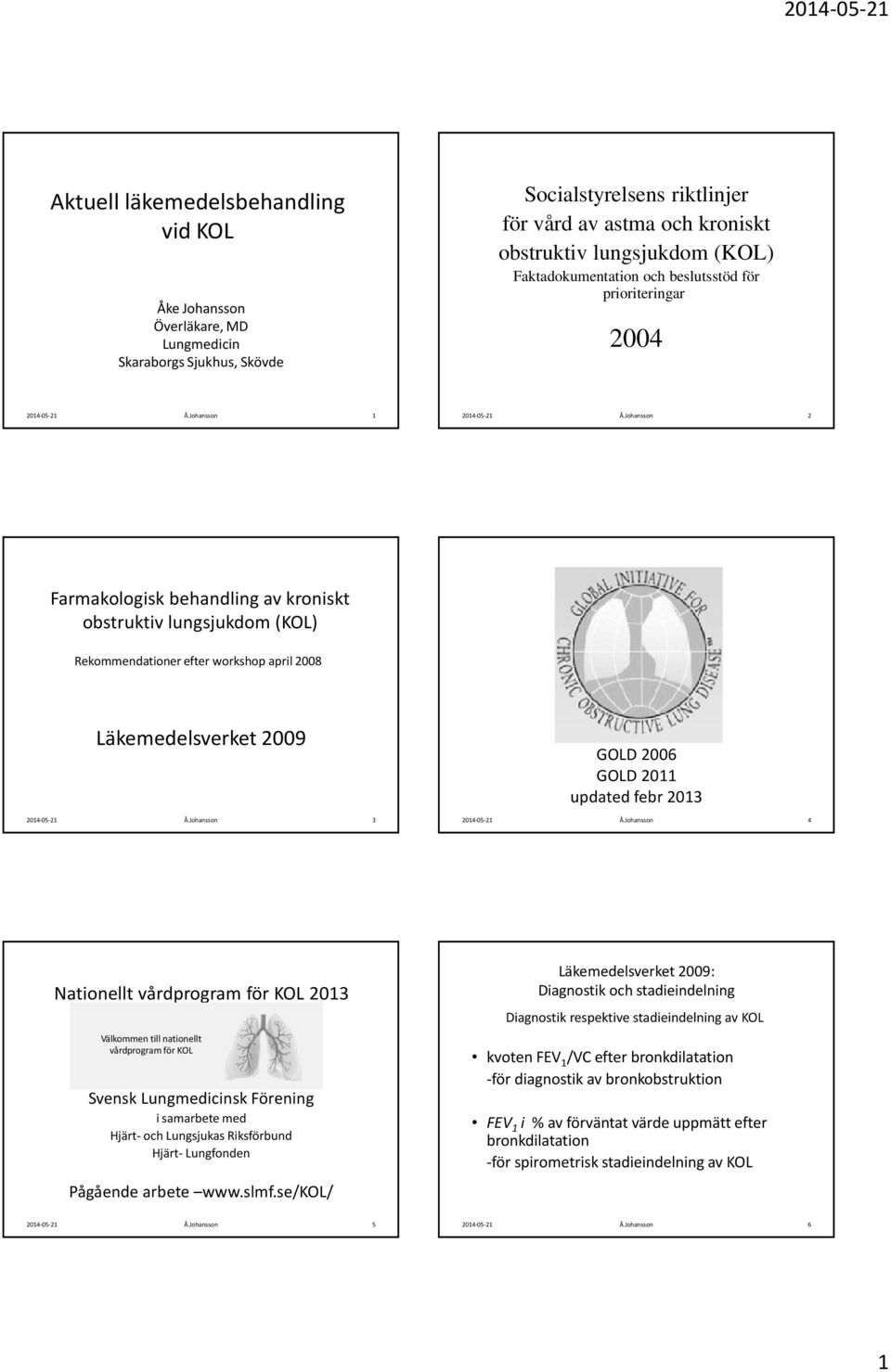 2006 GOLD 20 updated febr 203 4 Nationellt vårdprogram för KOL 203 Välkommen till nationellt vårdprogram för KOL Kroniskt Obstruktiv Lungsjukdom Svensk Lungmedicinsk Förening i samarbete med Hjärt-