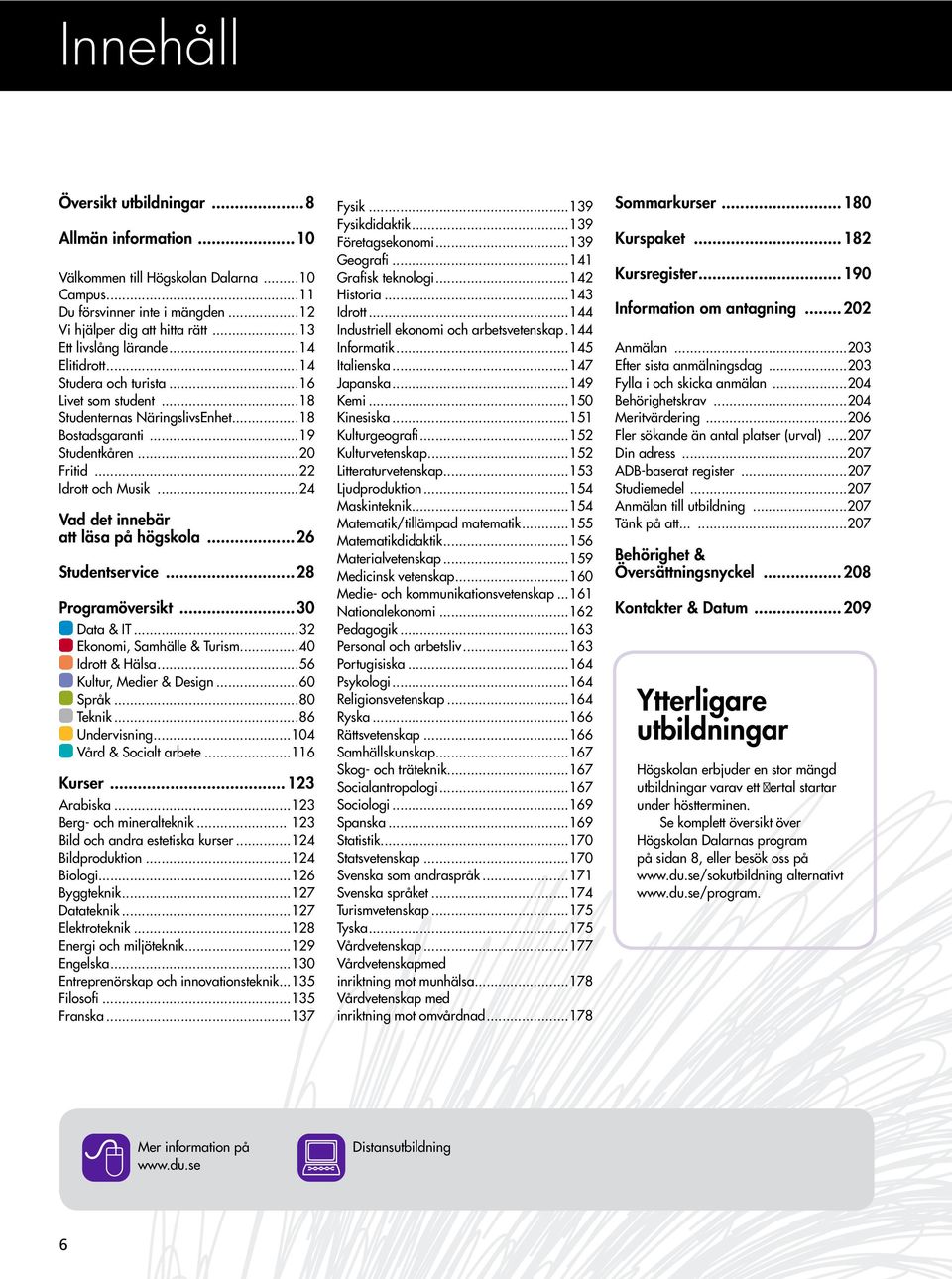 ..24 Vad det innebär att läsa på högskola...26 Studentservice...28 Programöversikt...30 Data & IT...32 Ekonomi, Samhälle & Turism...40 Idrott & Hälsa...56 Kultur, Medier & Design...60 Språk...80 Teknik.