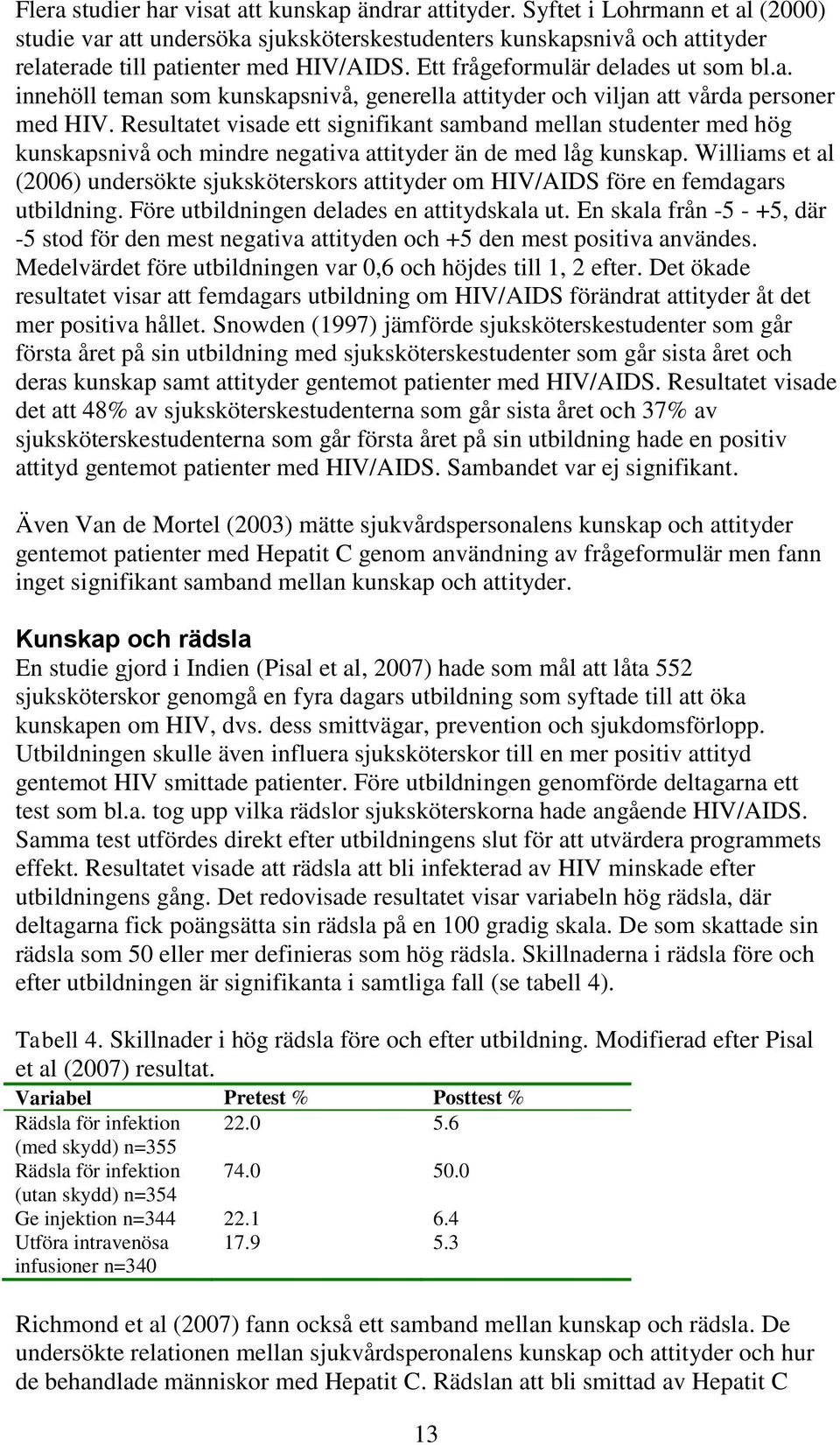 Resultatet visade ett signifikant samband mellan studenter med hög kunskapsnivå och mindre negativa attityder än de med låg kunskap.