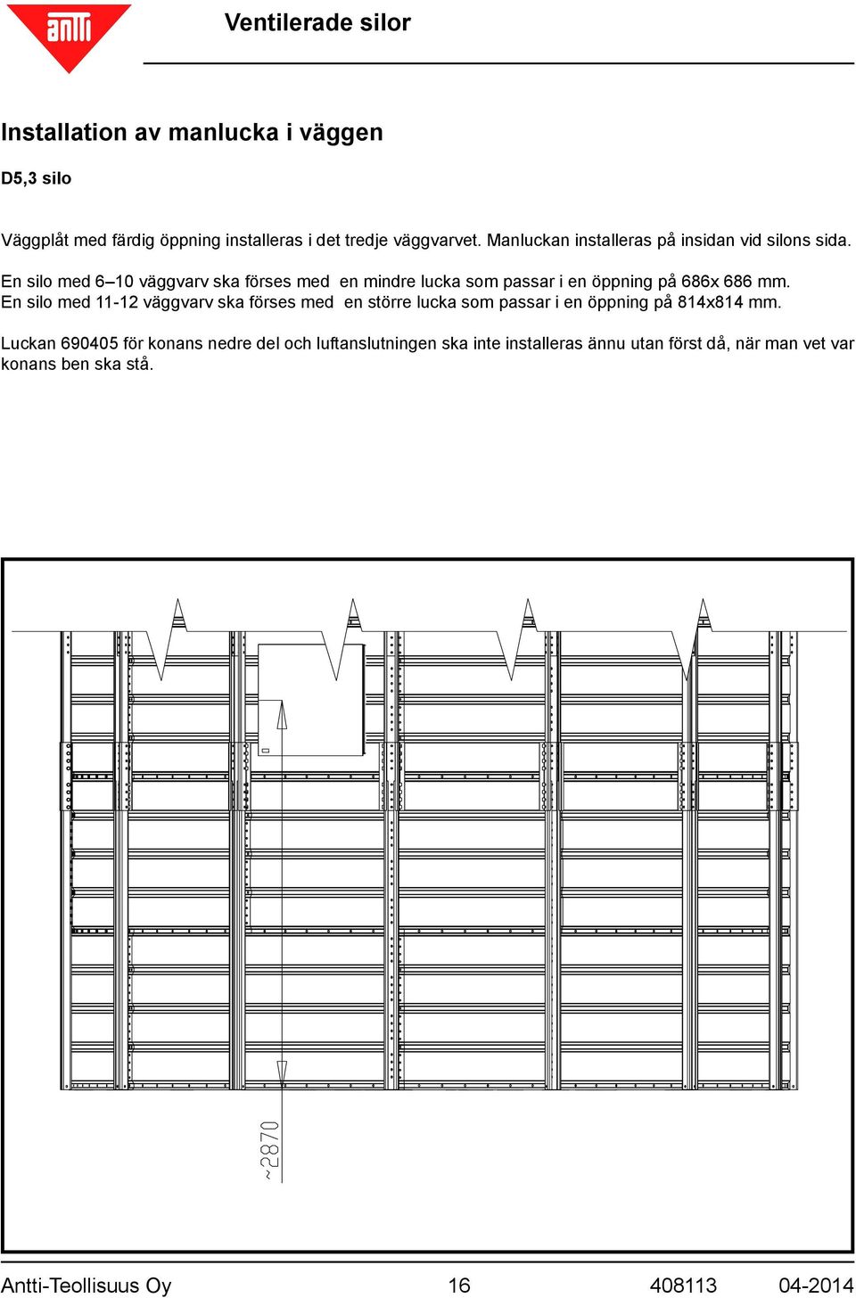 En silo med 6 10 väggvarv ska förses med en mindre lucka som passar i en öppning på 686x 686 mm.