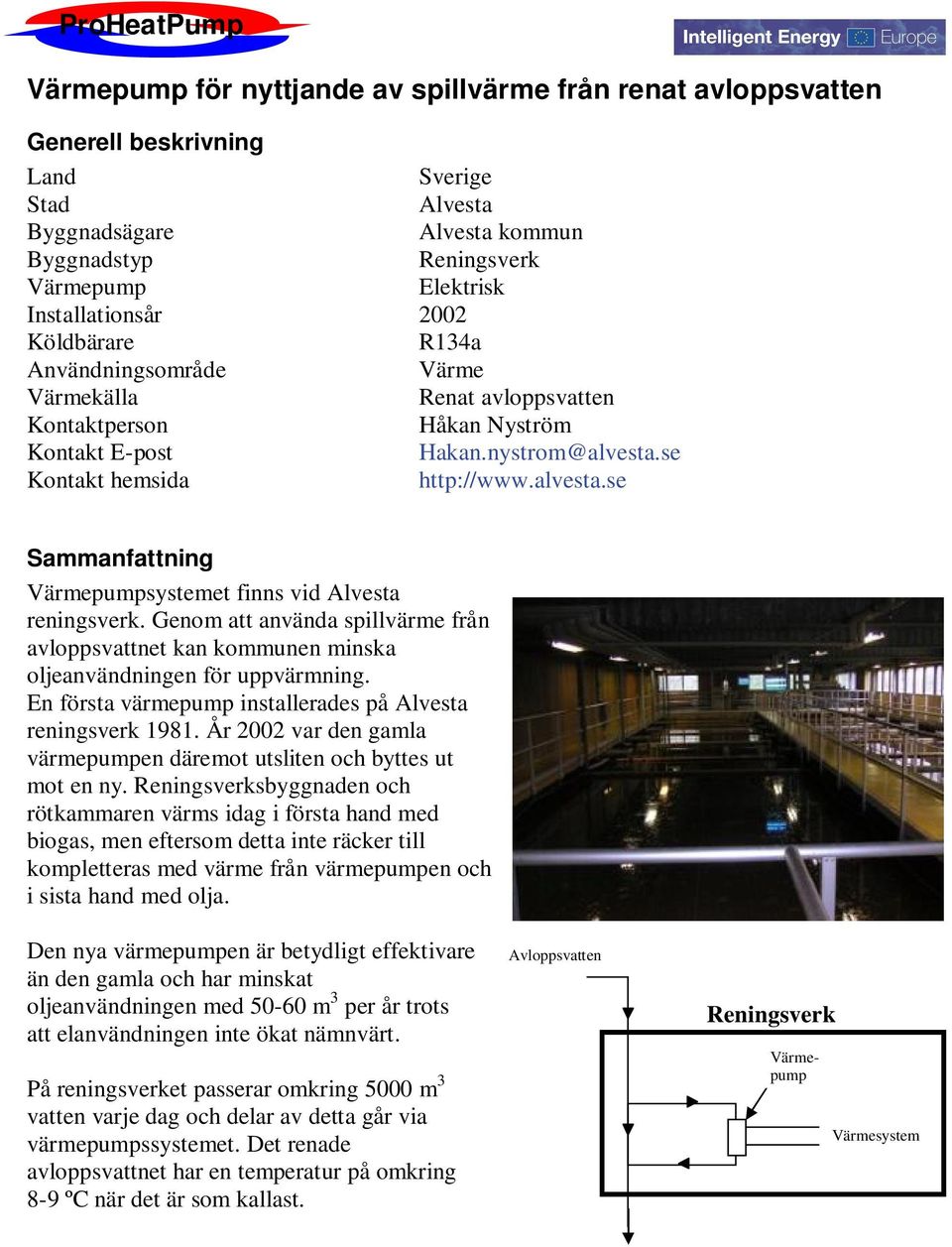 se Kontakt hemsida http://www.alvesta.se Sammanfattning Värmepumpsystemet finns vid Alvesta reningsverk.
