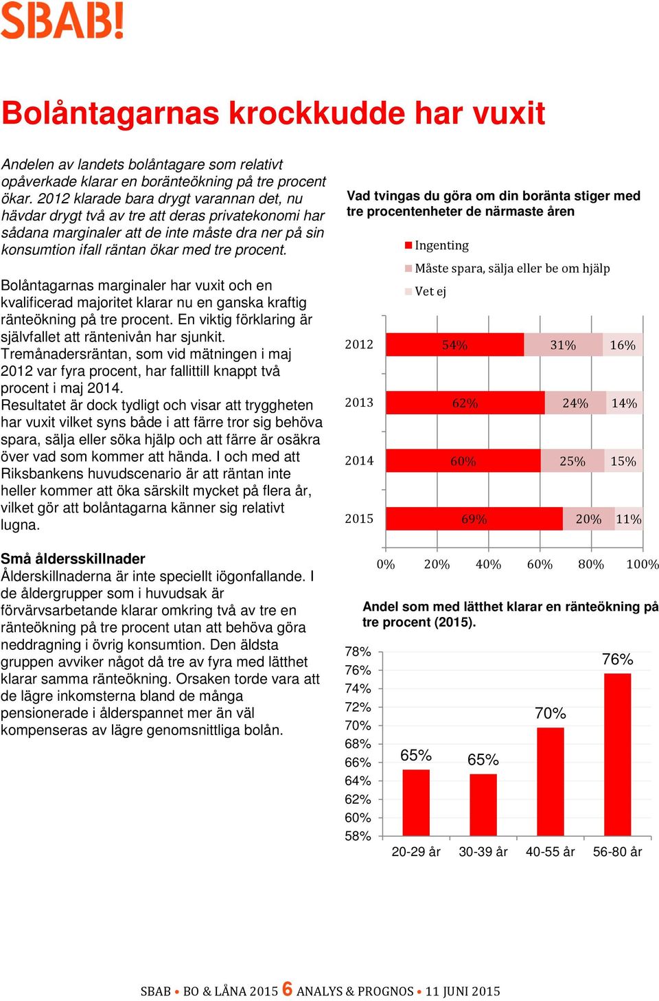 Bolåntagarnas marginaler har vuxit och en kvalificerad majoritet klarar nu en ganska kraftig ränteökning på tre procent. En viktig förklaring är självfallet att räntenivån har sjunkit.