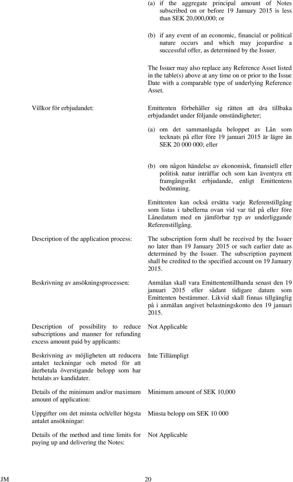 The Issuer may also replace any Reference Asset listed in the table(s) above at any time on or prior to the Issue Date with a comparable type of underlying Reference Asset.