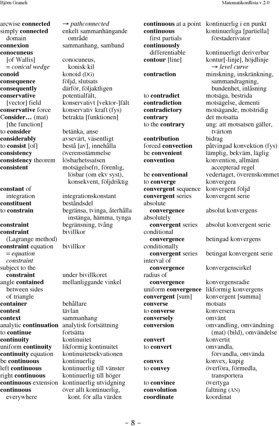 [funktionen] [the function] to consider betänka, anse considerably avsevärt, väsentligt to consist [of] bestå [av], innehålla consistency överensstämmelse consistency theorem lösbarhetssatsen