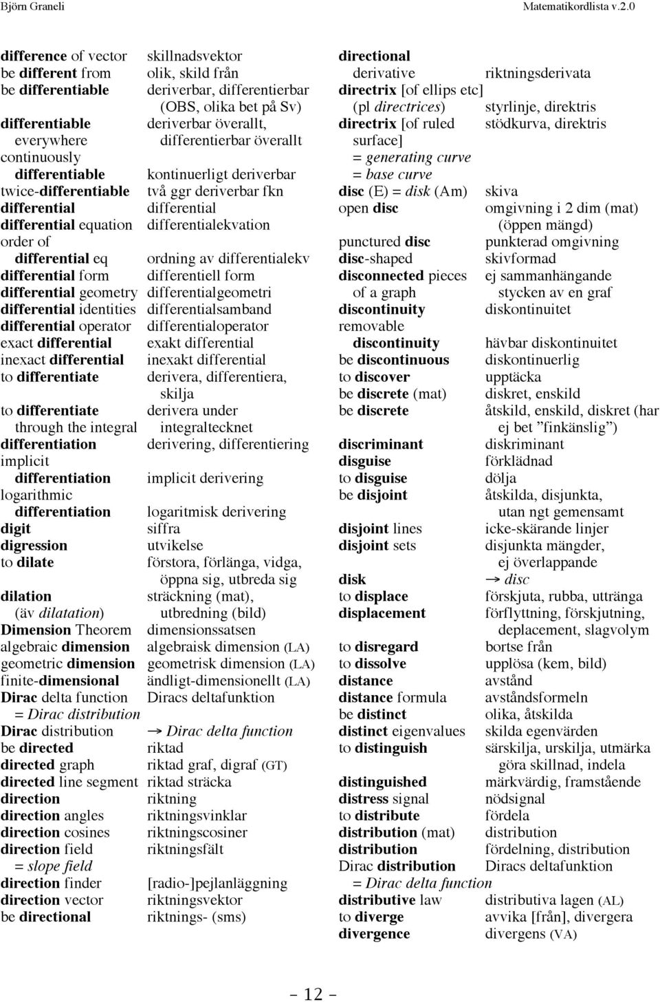 differential eq ordning av differentialekv differential form differentiell form differential geometry differentialgeometri differential identities differentialsamband differential operator