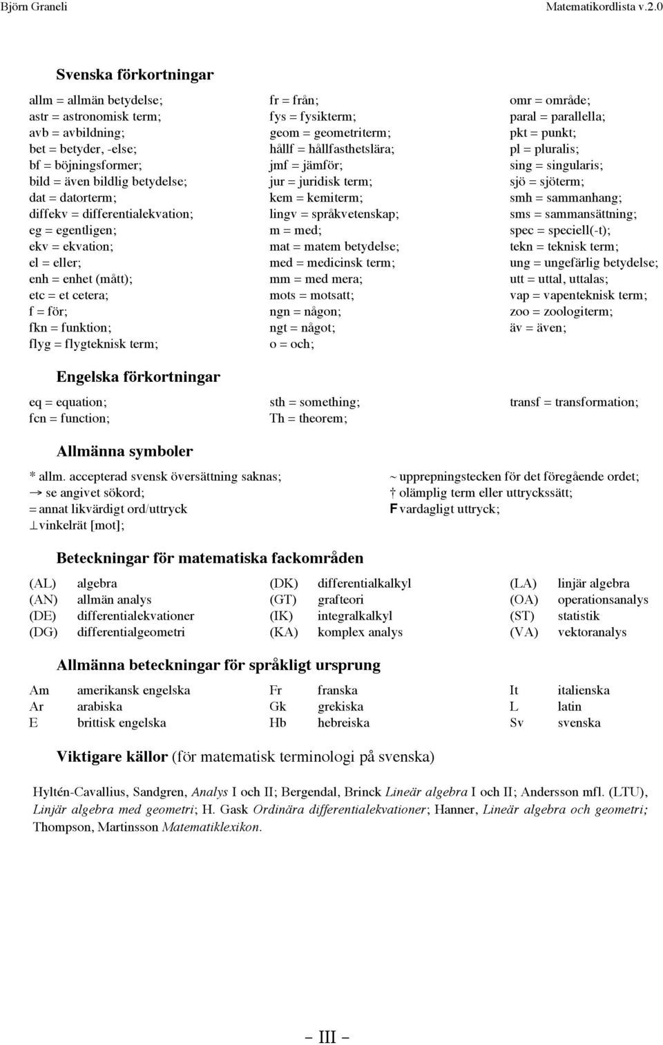 function; fr = från; fys = fysikterm; geom = geometriterm; hållf = hållfasthetslära; jmf = jämför; jur = juridisk term; kem = kemiterm; lingv = språkvetenskap; m = med; mat = matem betydelse; med =