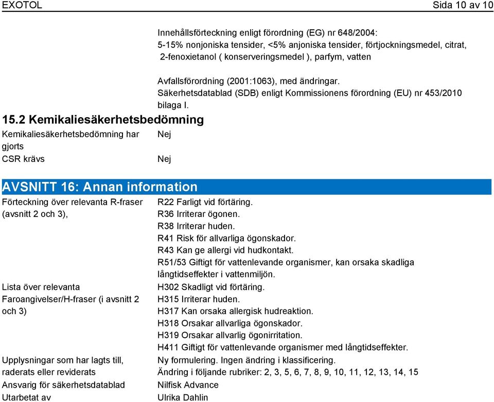 förtjockningsmedel, citrat, 2-fenoxietanol ( konserveringsmedel ), parfym, vatten Avfallsförordning (2001:1063), med ändringar.