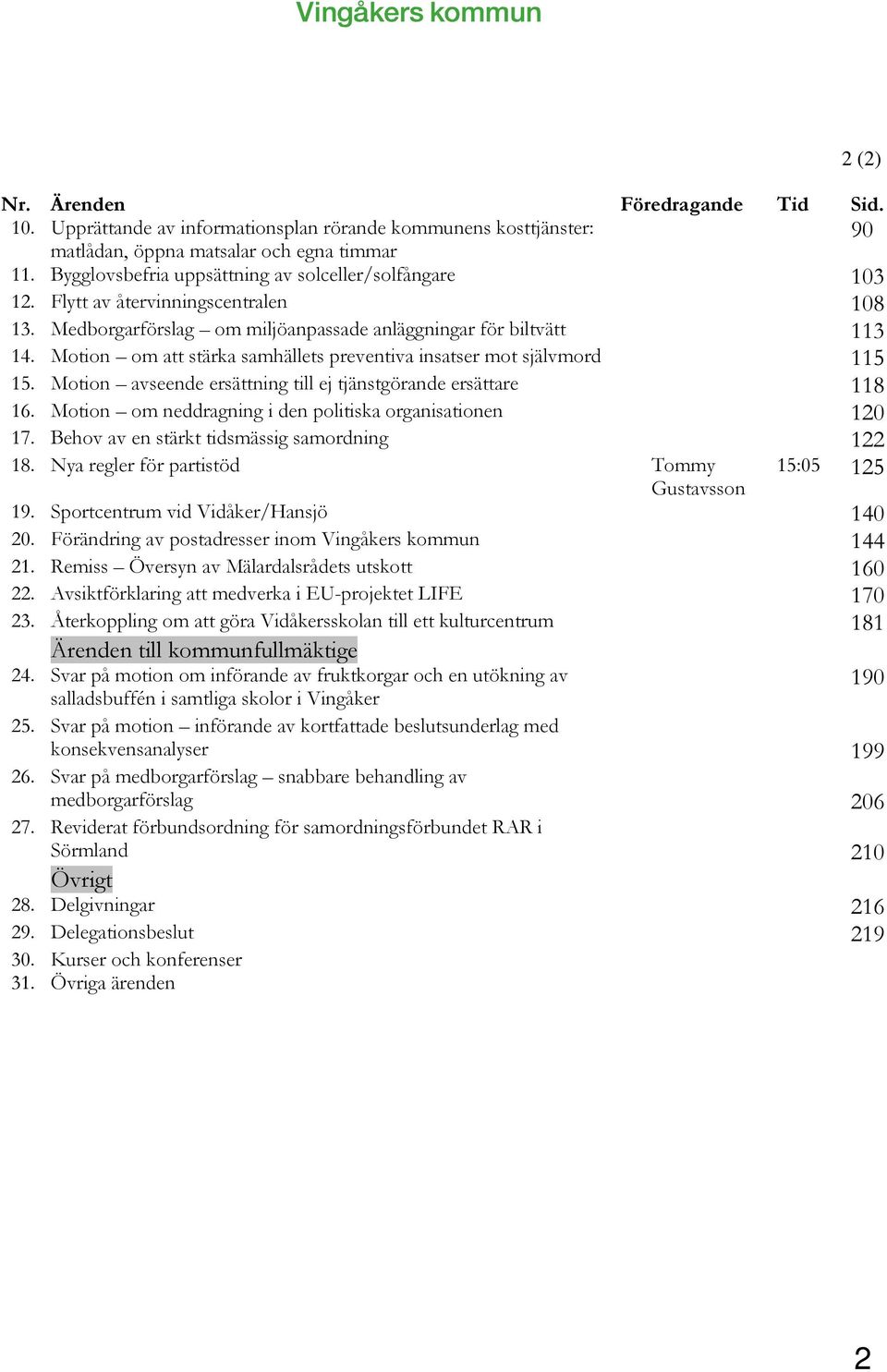 Motion om att stärka samhällets preventiva insatser mot självmord 115 15. Motion avseende ersättning till ej tjänstgörande ersättare 118 16.