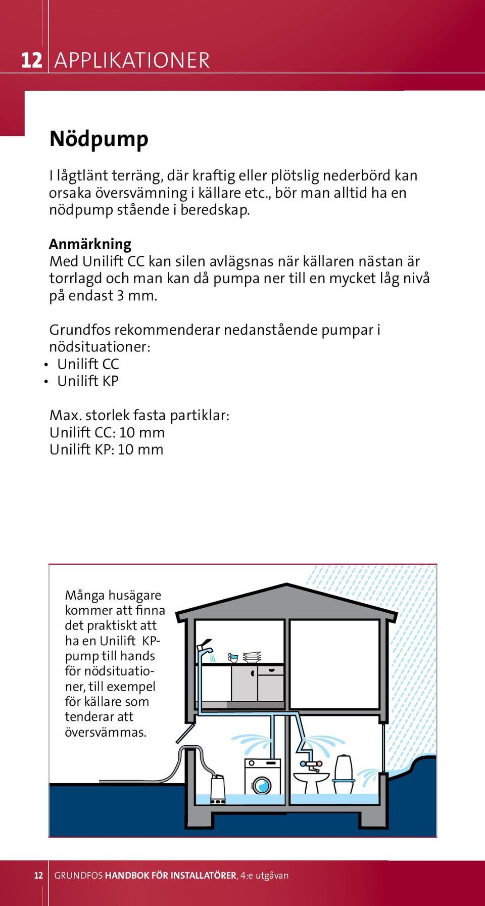 Anmärkning Med Unilift CC kan silen avlägsnas när källaren nästan är torrlagd och man kan då pumpa ner till en mycket låg nivå på endast 3 mm.